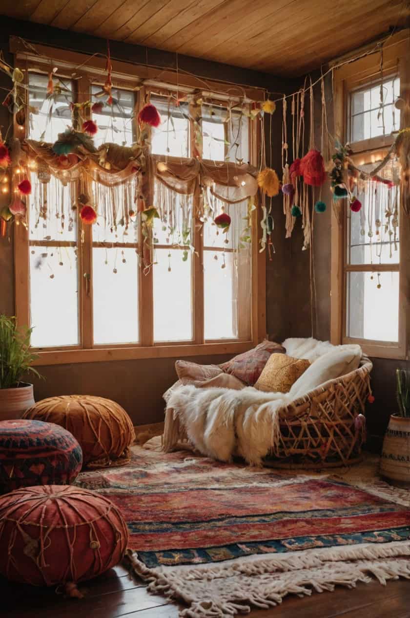 Boho Chic Christmas Room Ceiling Decor Ideas