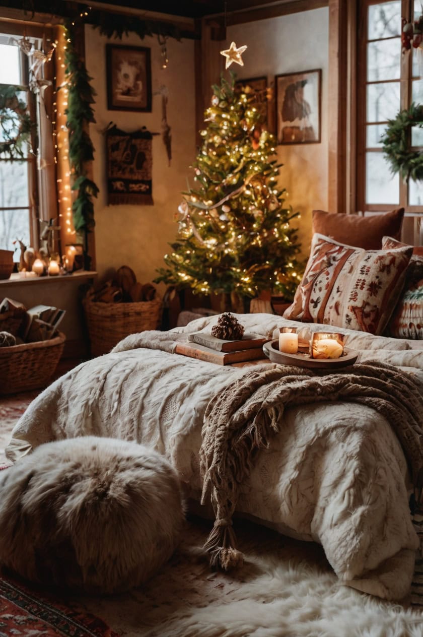 Boho Chic Cozy Christmas Bedroom Decor