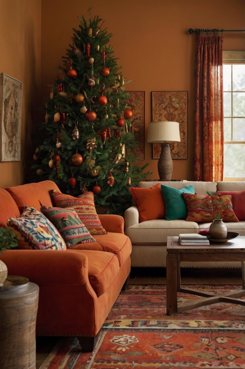 Bold And Bright Color Palette Southwestern Christmas Decorating Ideas for Living Room