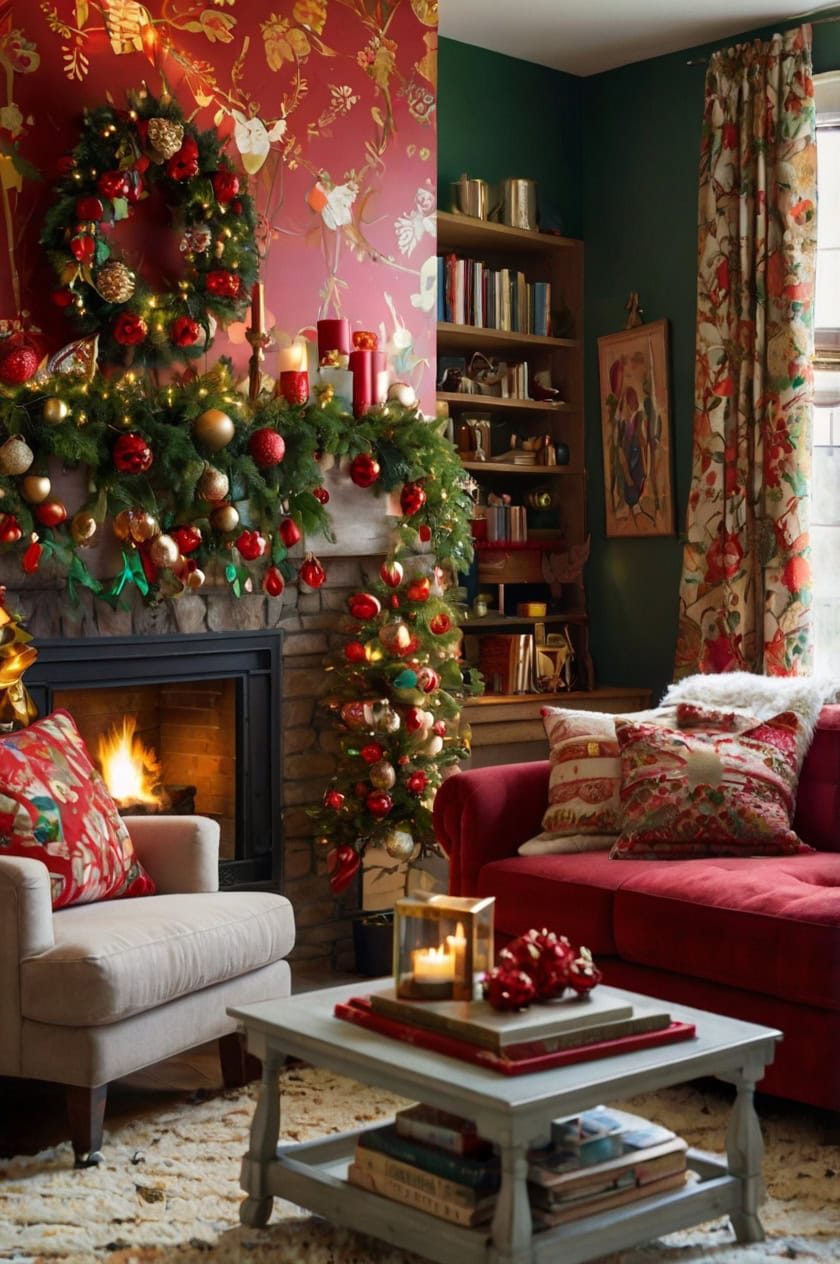 Bright And Bold Festive Fun Christmas Decorating Ideas for Living Room Walls