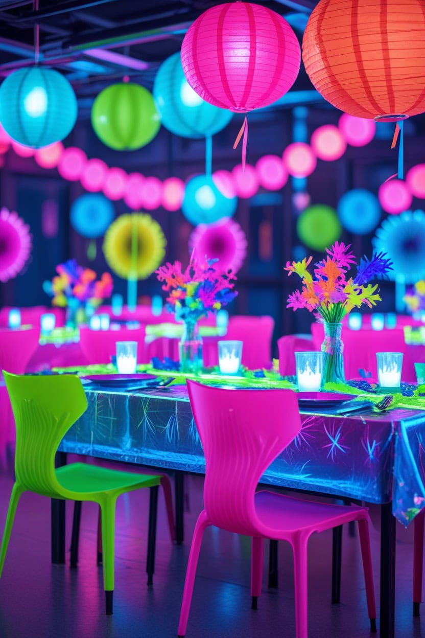 Bright And Bold Neon New Year Decoration Ideas For School