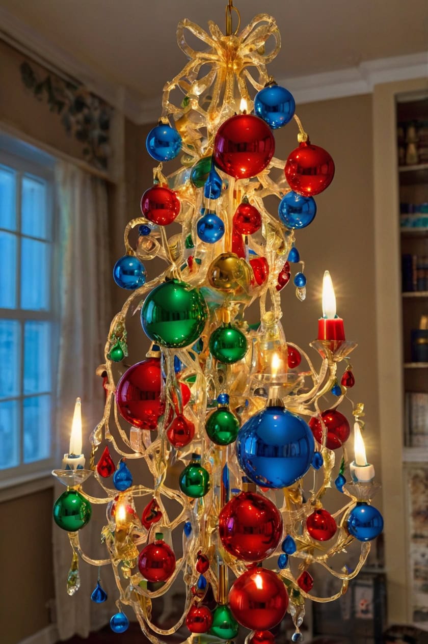 Bright And Colorful Festive Fun Christmas Decorating Ideas For Dining Room Chandelier