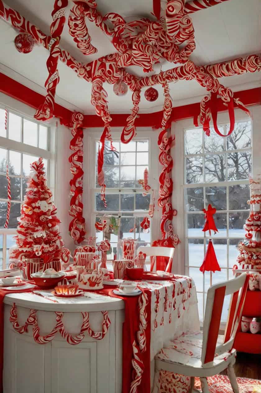 Candy Cane Inspired Theme Room Ceiling Christmas Decor Ideas