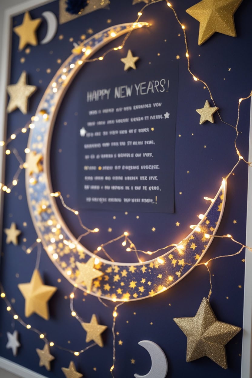 Celestial Night Sky New Year Decoration Ideas for Notice Board