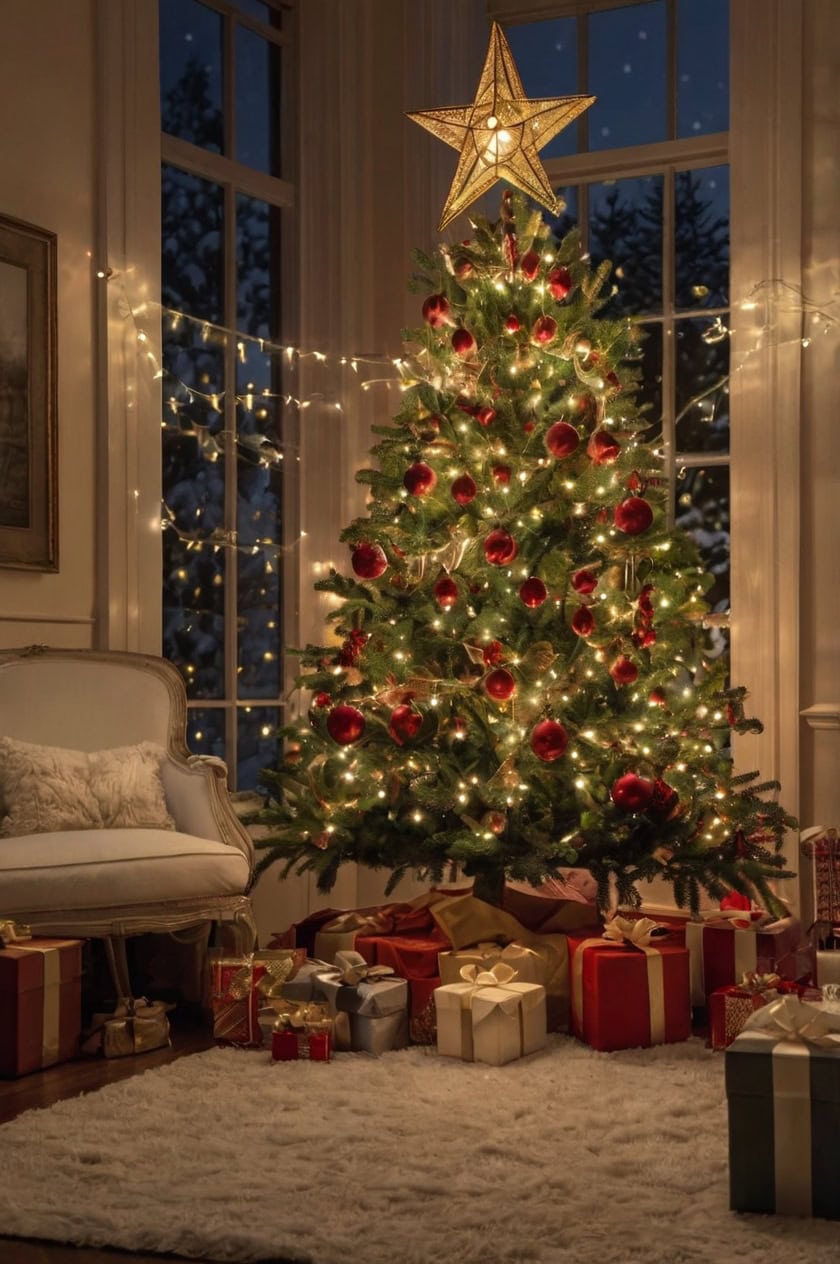 Classic Gold And Red Elegance Living Room Christmas Tree Decorating Ideas