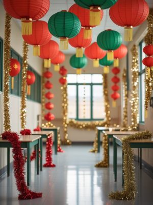Classic Red, Green, And Gold New Year Decoration Ideas For School 2