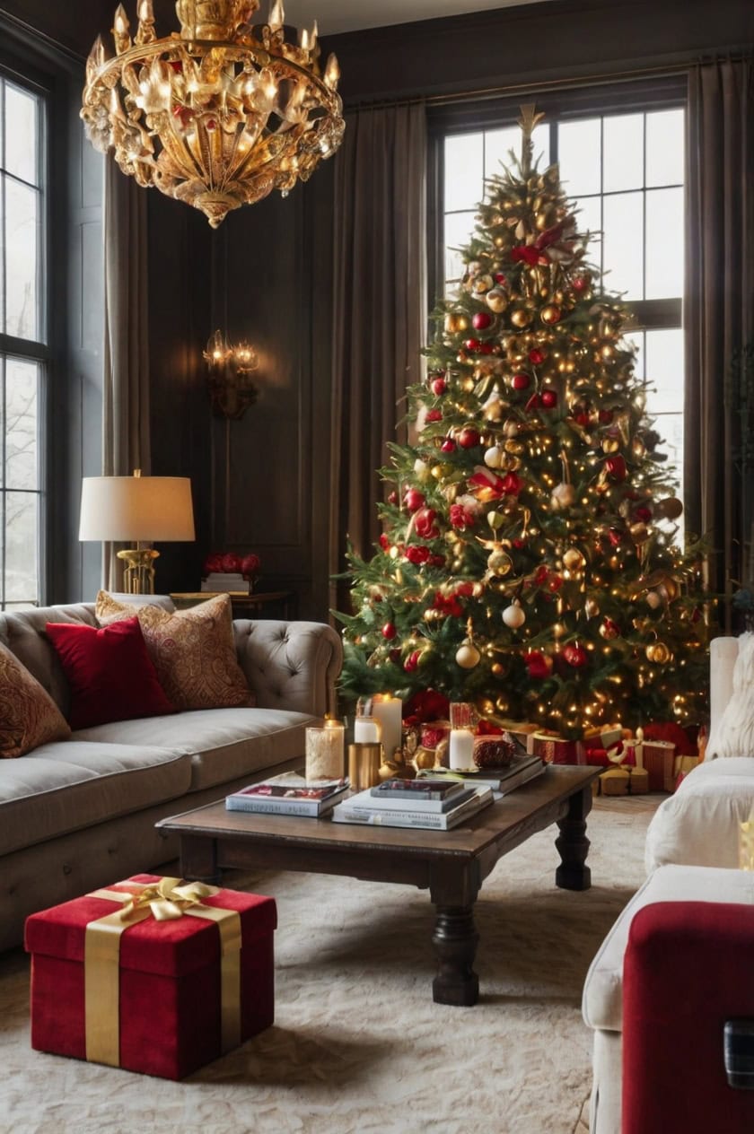 Classic Red And Gold Elegance Christmas Decorating Ideas for Living Rooms