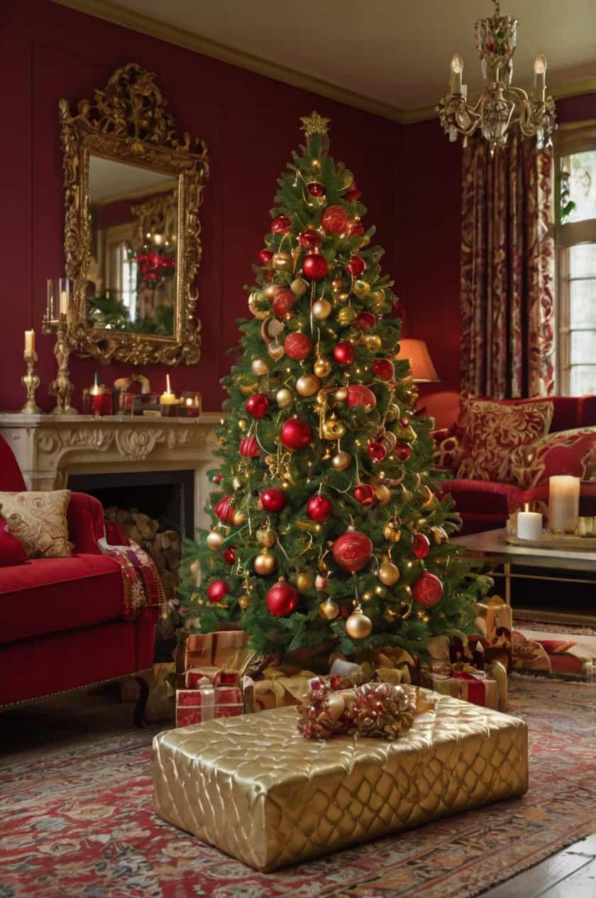 Classic Red And Gold Elegance Christmas Decoration Ideas for Living Room