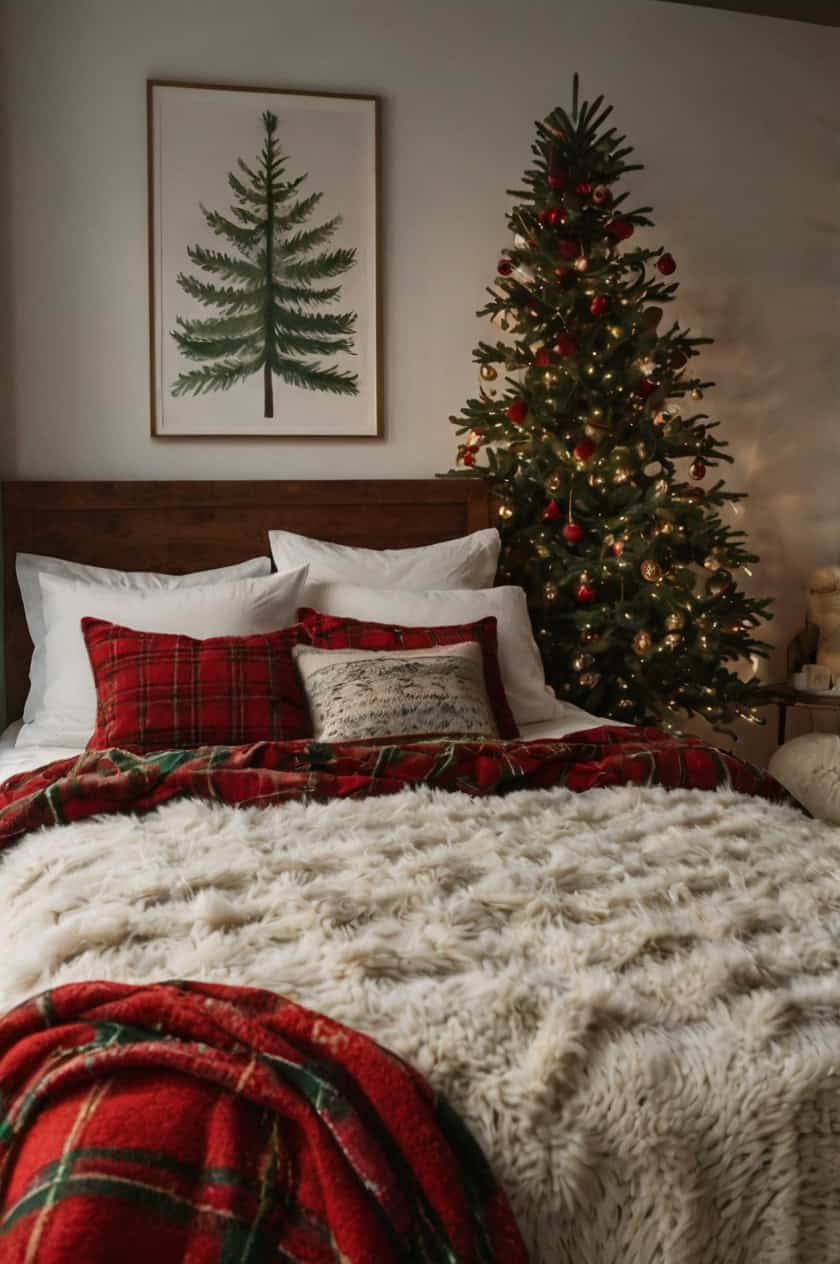 Classic Red And Green Christmas Charm Cozy Decorations in Bedroom