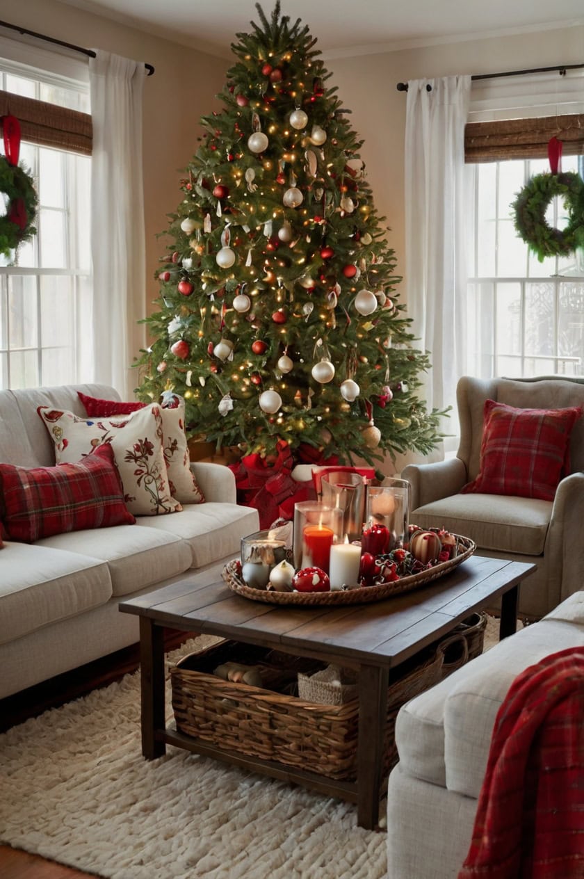 Classic Red And Green Christmas Charm Family Room Christmas Decoration Ideas