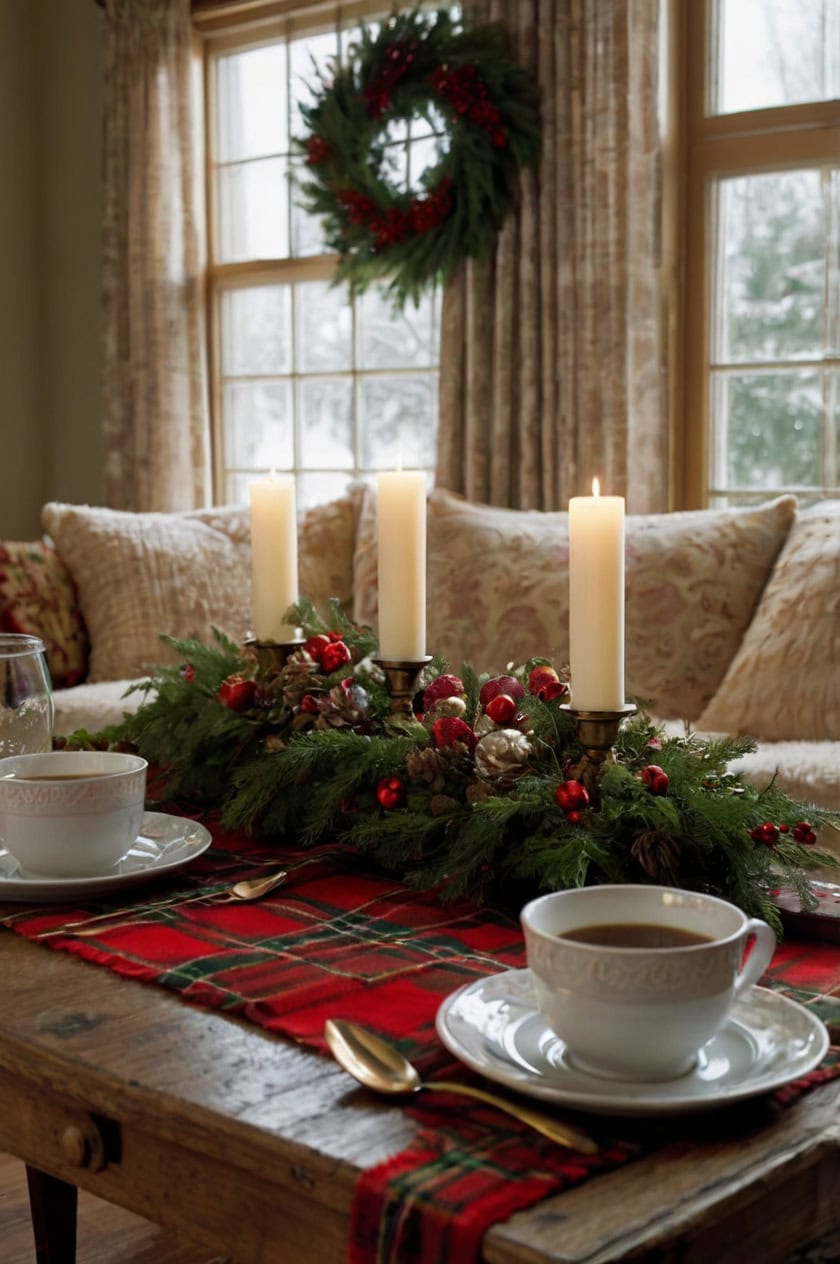 Classic Red And Green Living Room Coffee Table Christmas Decor Ideas