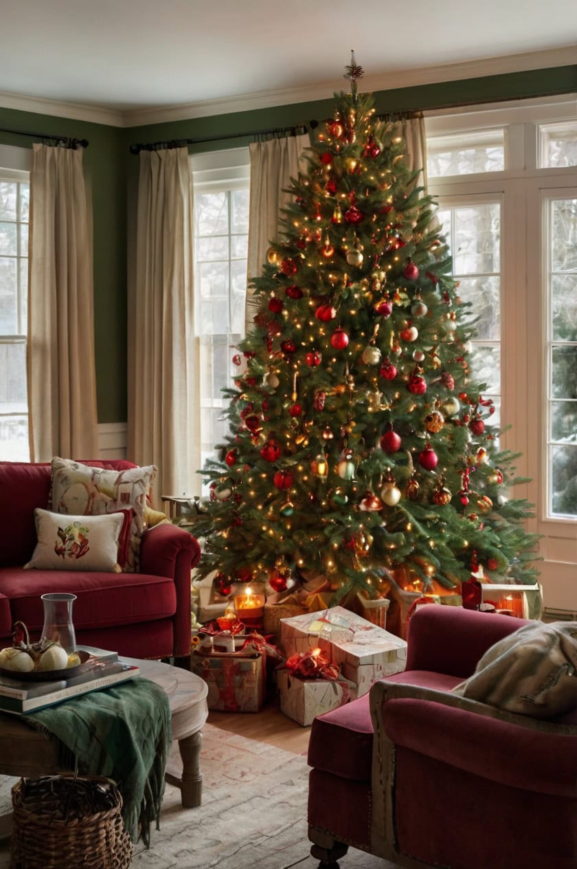 Classic Red And Green Christmas Decor Living Room Ideas No Fireplace