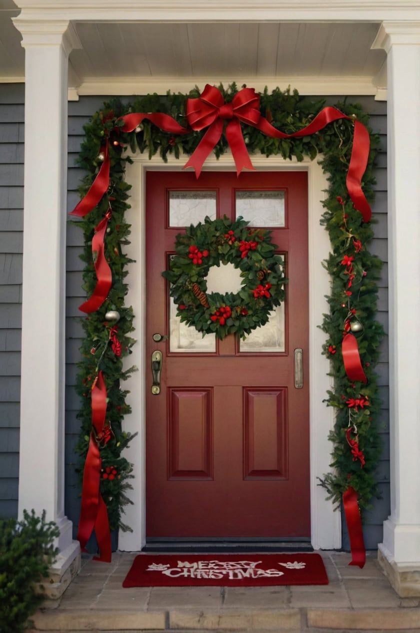 Classic Red And Green Christmas Dorm Room Door Decorating Ideas