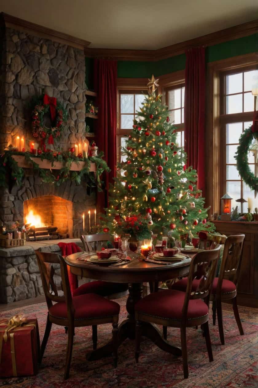 Classic Red And Green Christmas Vibe Cozy Old World Interior Decor