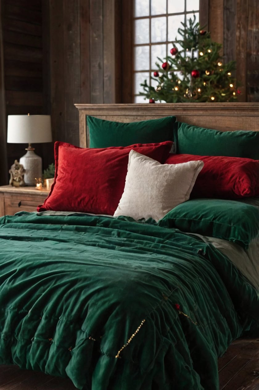 Classic Red And Green Cozy Christmas Bedroom Decor