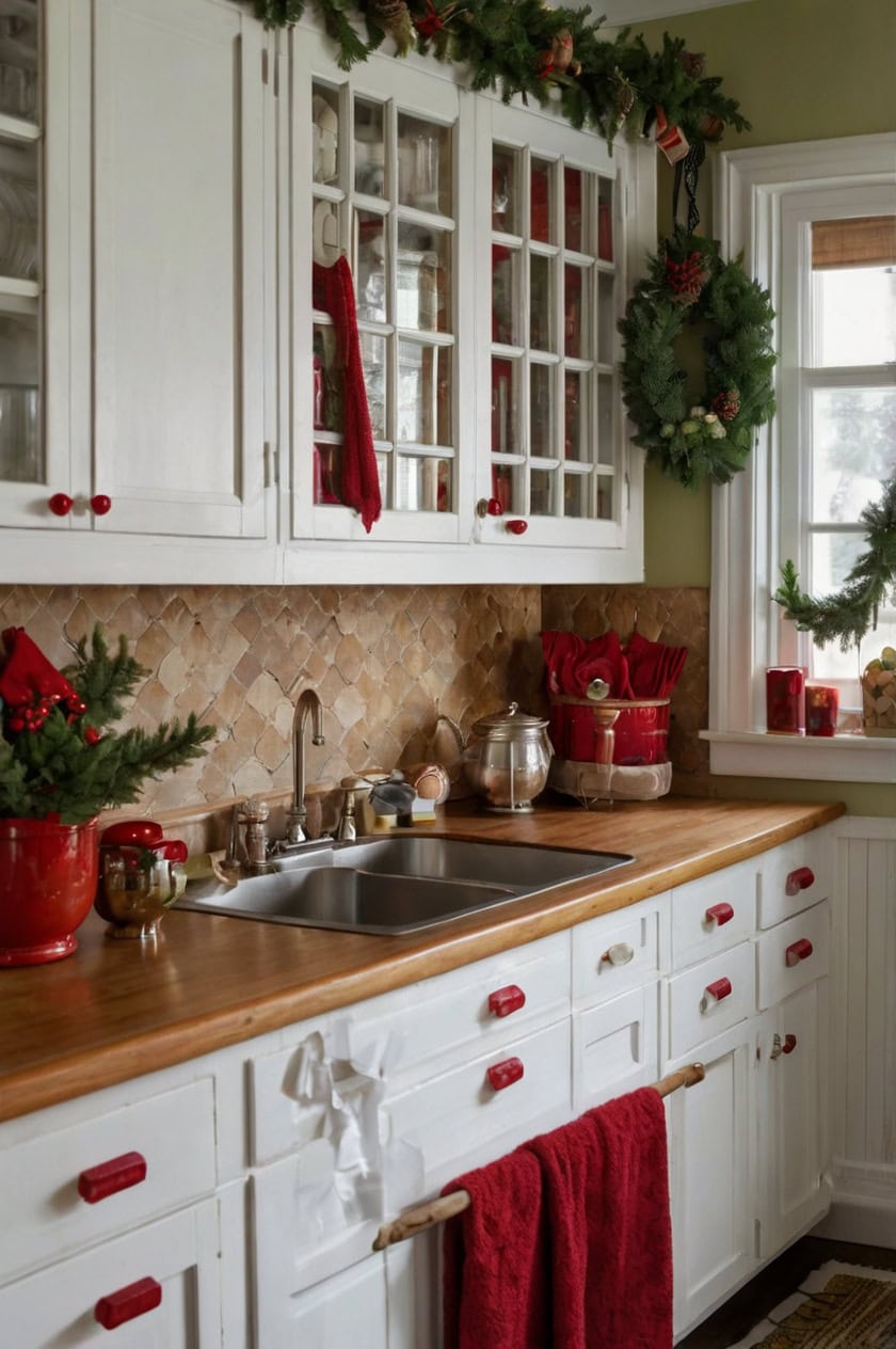 Classic Red And Green Cozy Christmas Kitchen