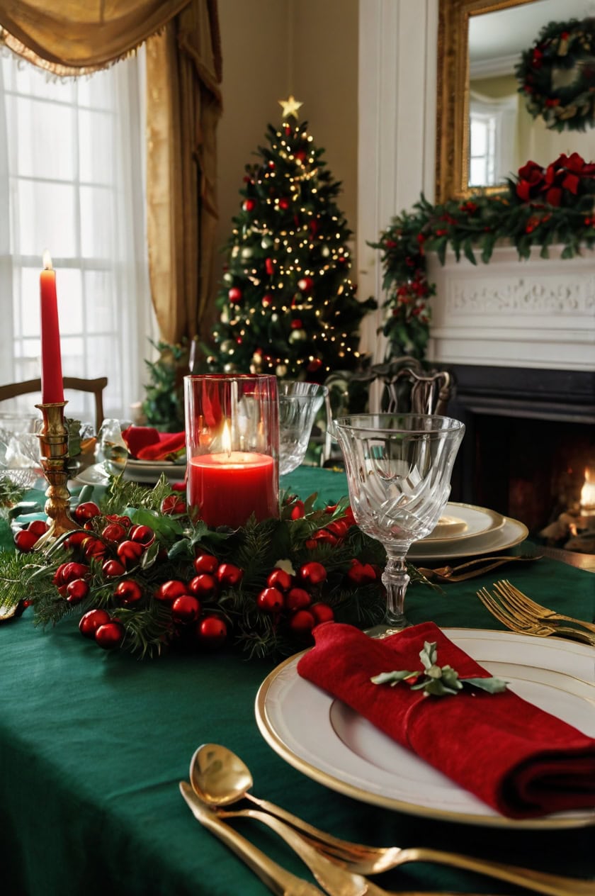 Classic Red And Green Elegance Formal Dining Room Christmas Decorating Ideas