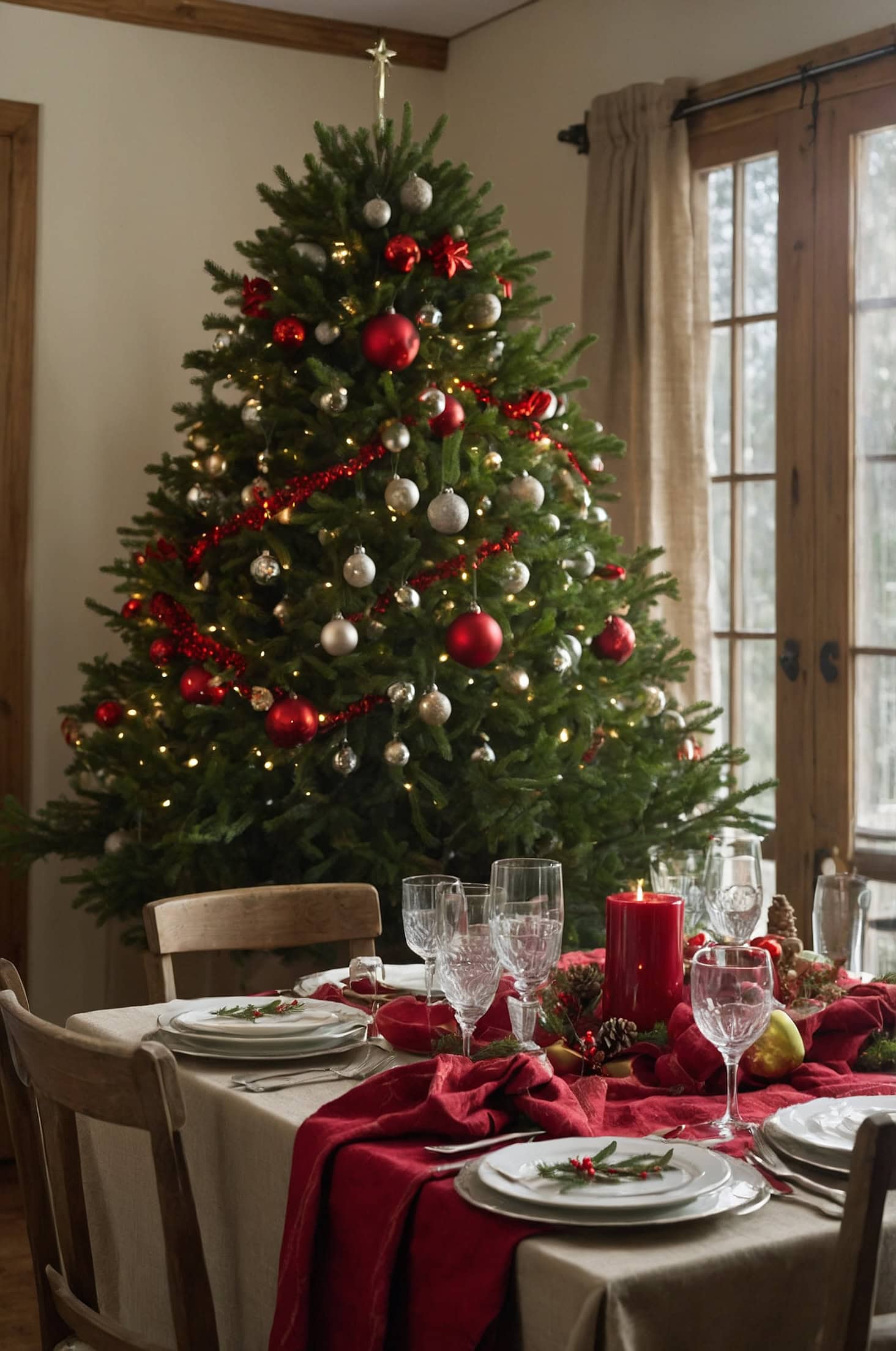 Classic Red And Green Theme Lunch Room Decorating for Christmas