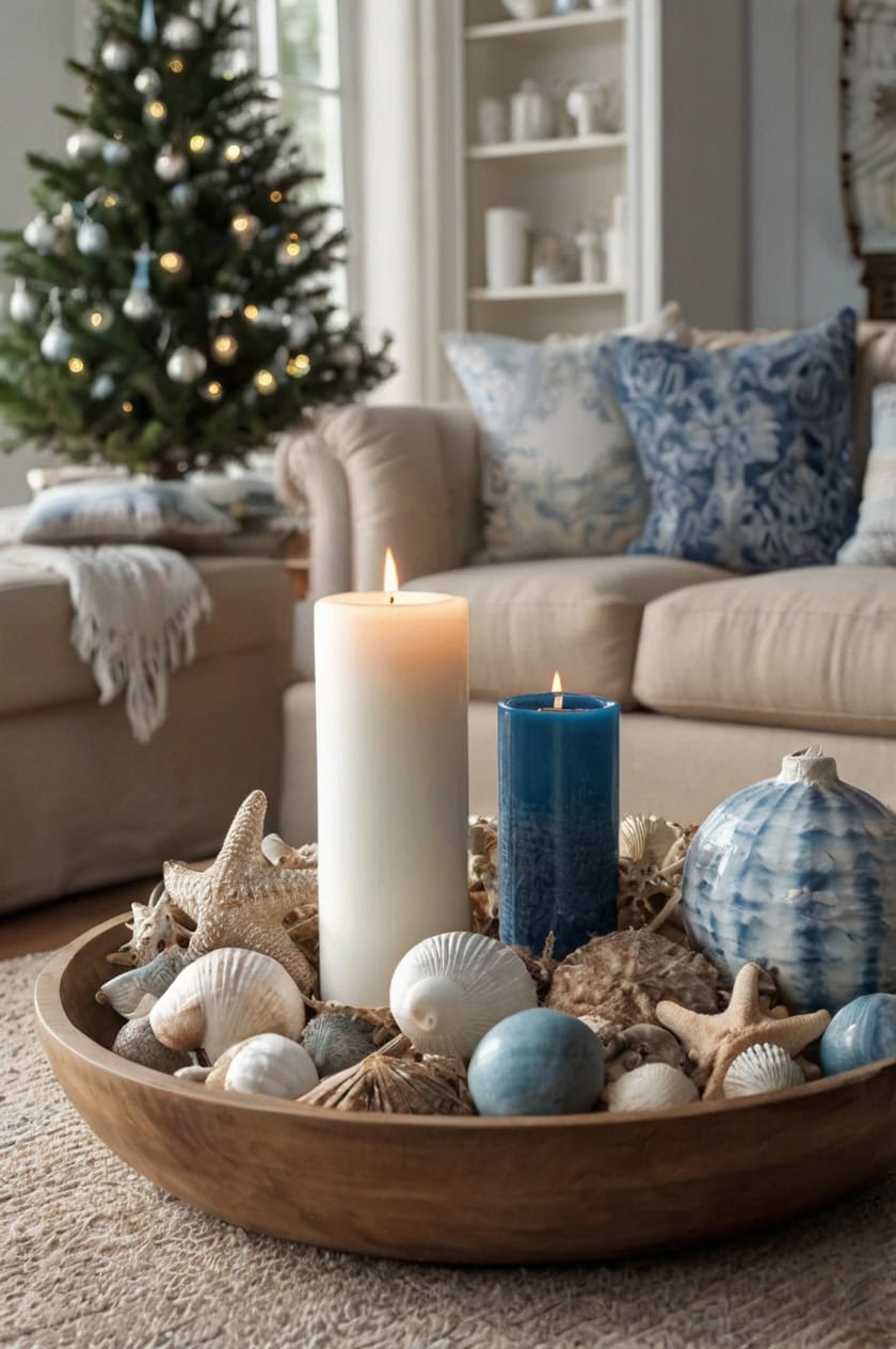 Coastal Living Room Coffee Table Christmas Decor Ideas