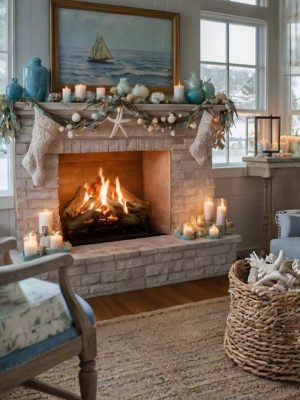 Coastal Christmas Cozy Fireplace Decoration 4
