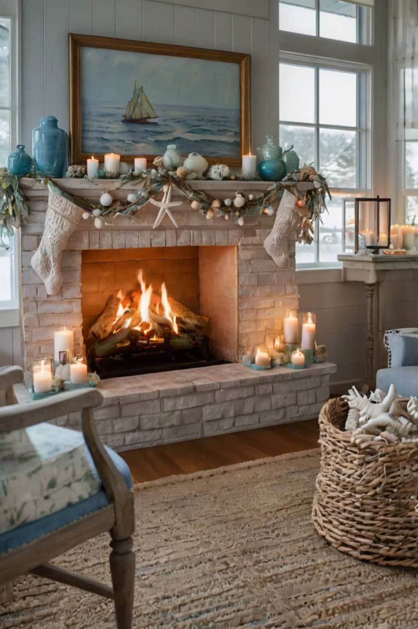 Coastal Christmas Cozy Fireplace Decoration 4