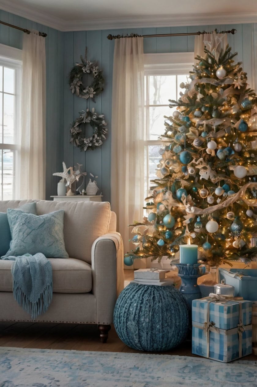 Coastal Christmas Vibes Living Room Elegant Christmas Tree Decorating Ideas