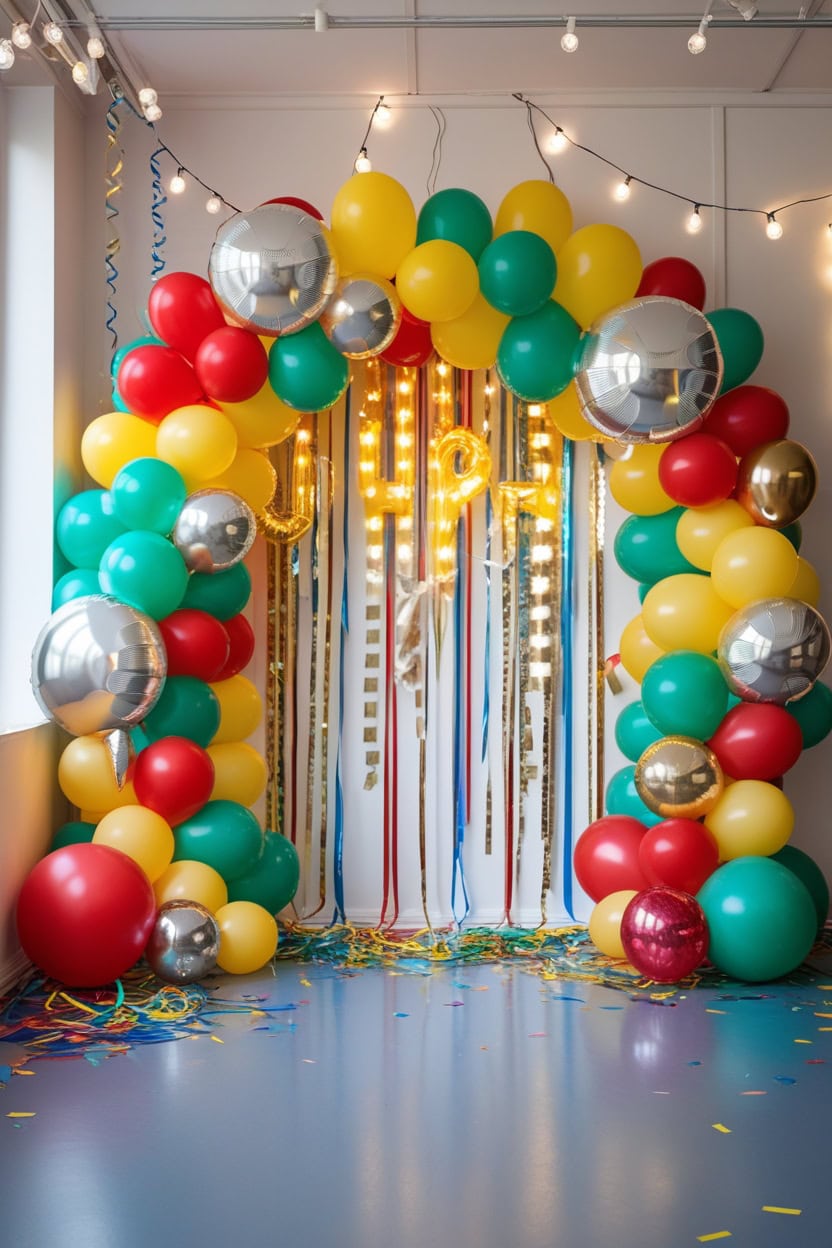 Colorful Balloon Arch Extravaganza New Year Decoration Ideas for Preschool