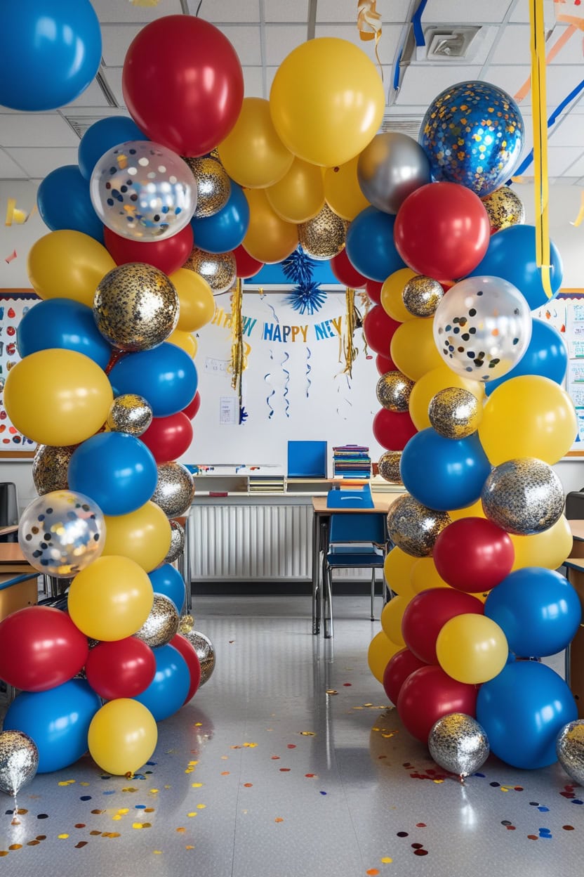 Colorful Balloon Celebration New Year Decoration Ideas for School Students