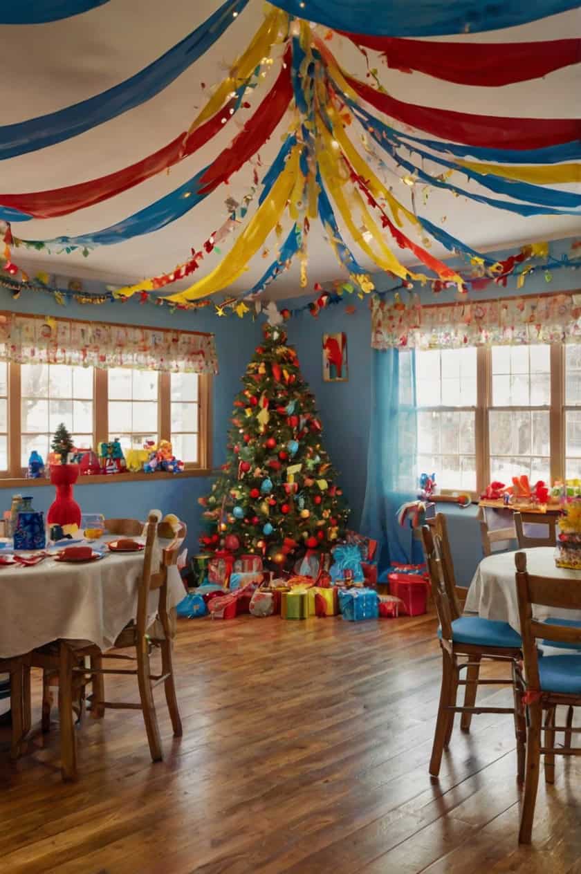 Colorful Festive Fun Room Ceiling Christmas Decor Ideas