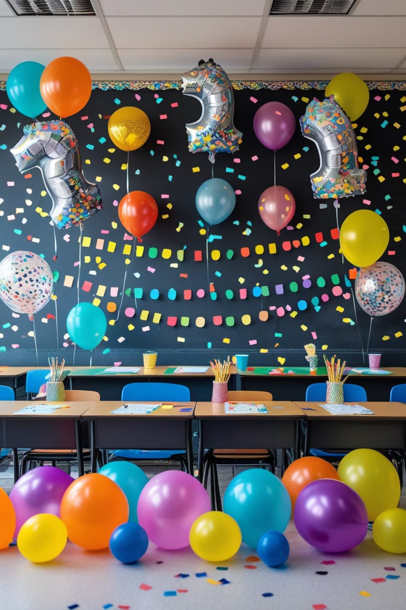 Confetti Explosion New Year Decoration Ideas for Classroom