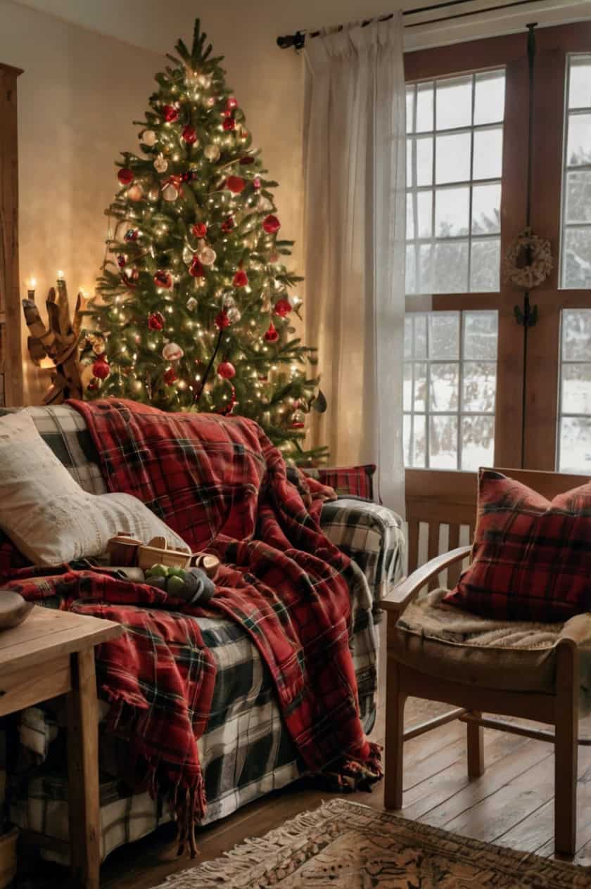 Cozy Farmhouse Christmas Decor With Plaid Patterns