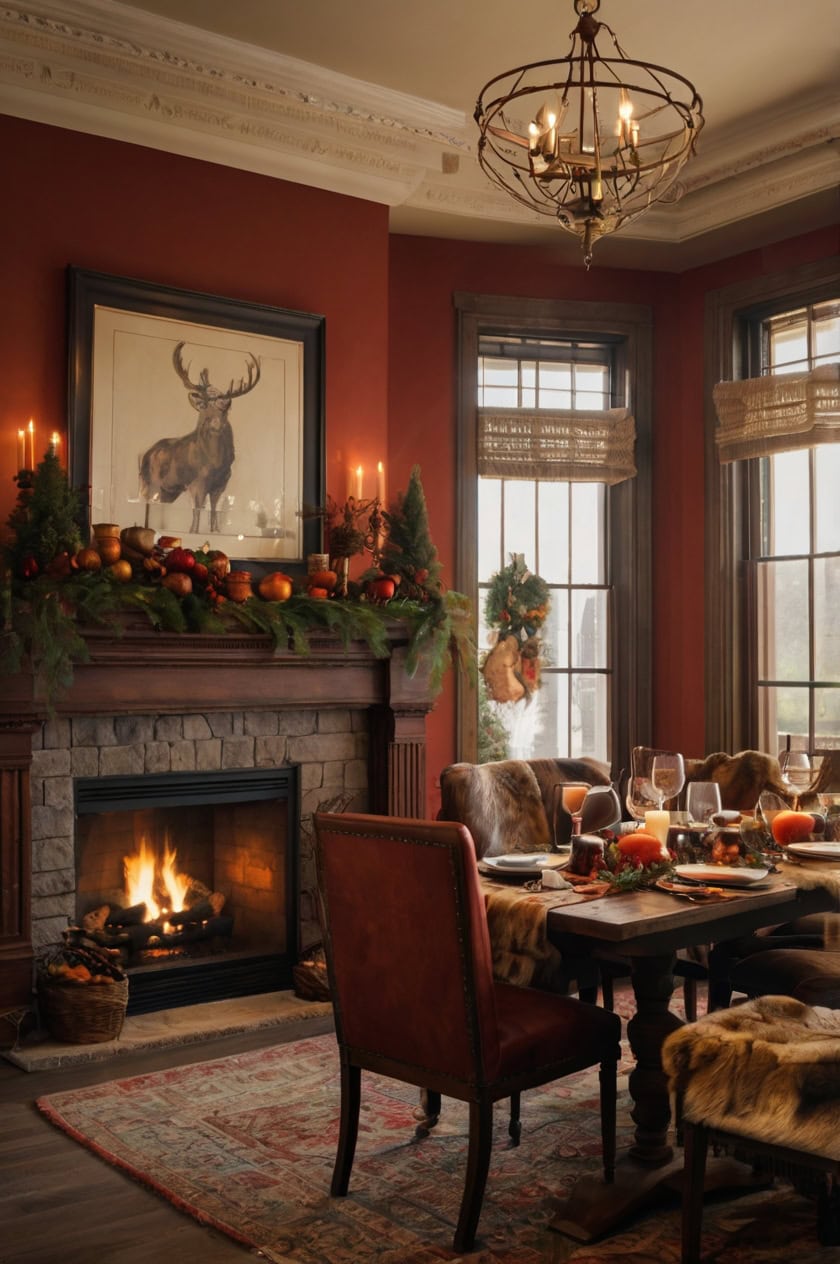 Cozy Fireside Theme Lunch Room Decorating for Christmas