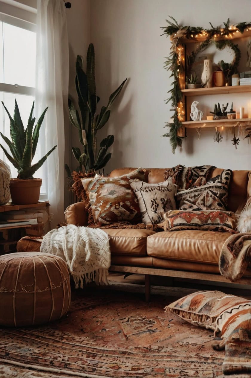 Cozy Southwest Boho Vibes Christmas Decorating Ideas for Living Room