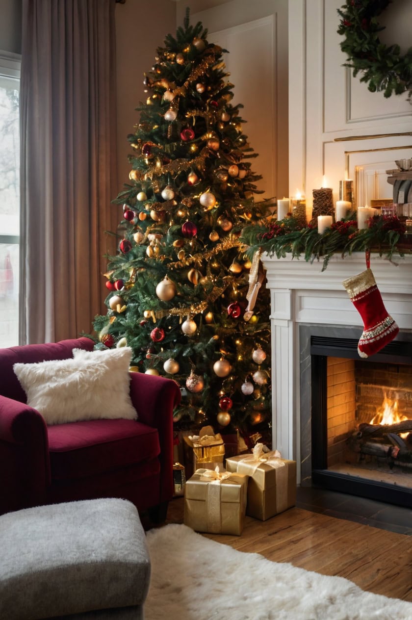 Cozy Traditional Christmas Family Room Decoration Ideas