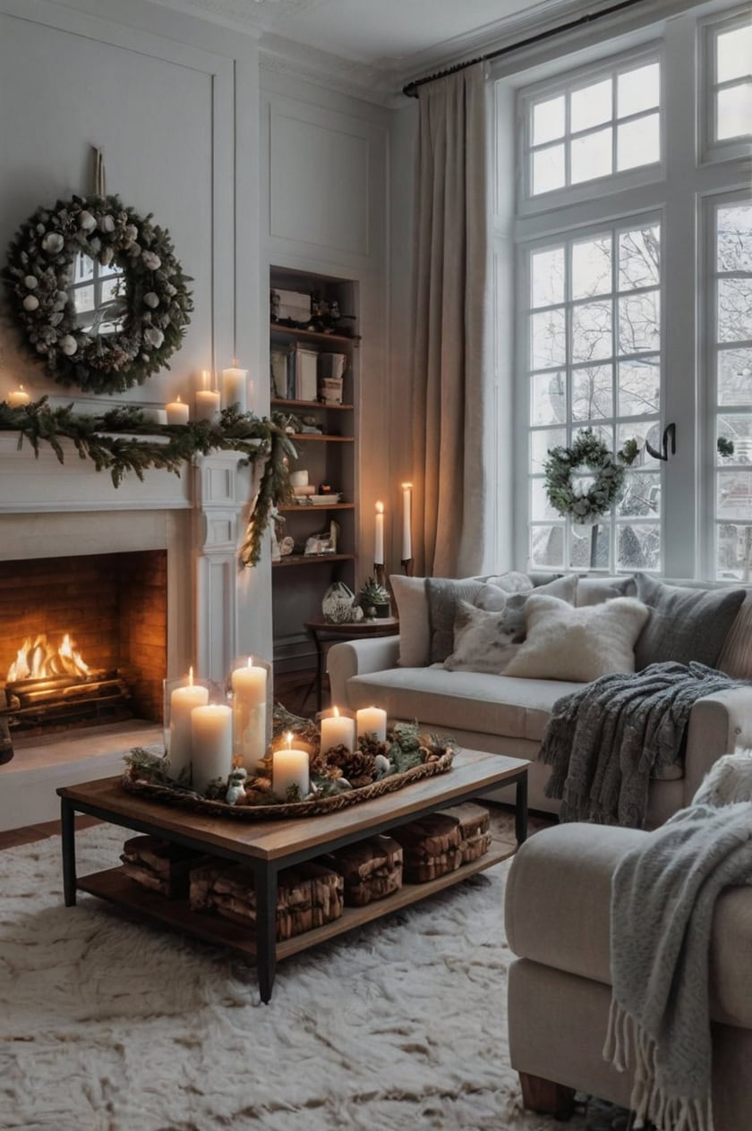 Cozy Winter Wonderland Christmas Decorations Ideas for Living Room Without Tree