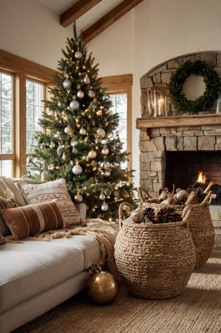 Earthy And Neutral Tones Southwestern Christmas Decorating Ideas for Living Room