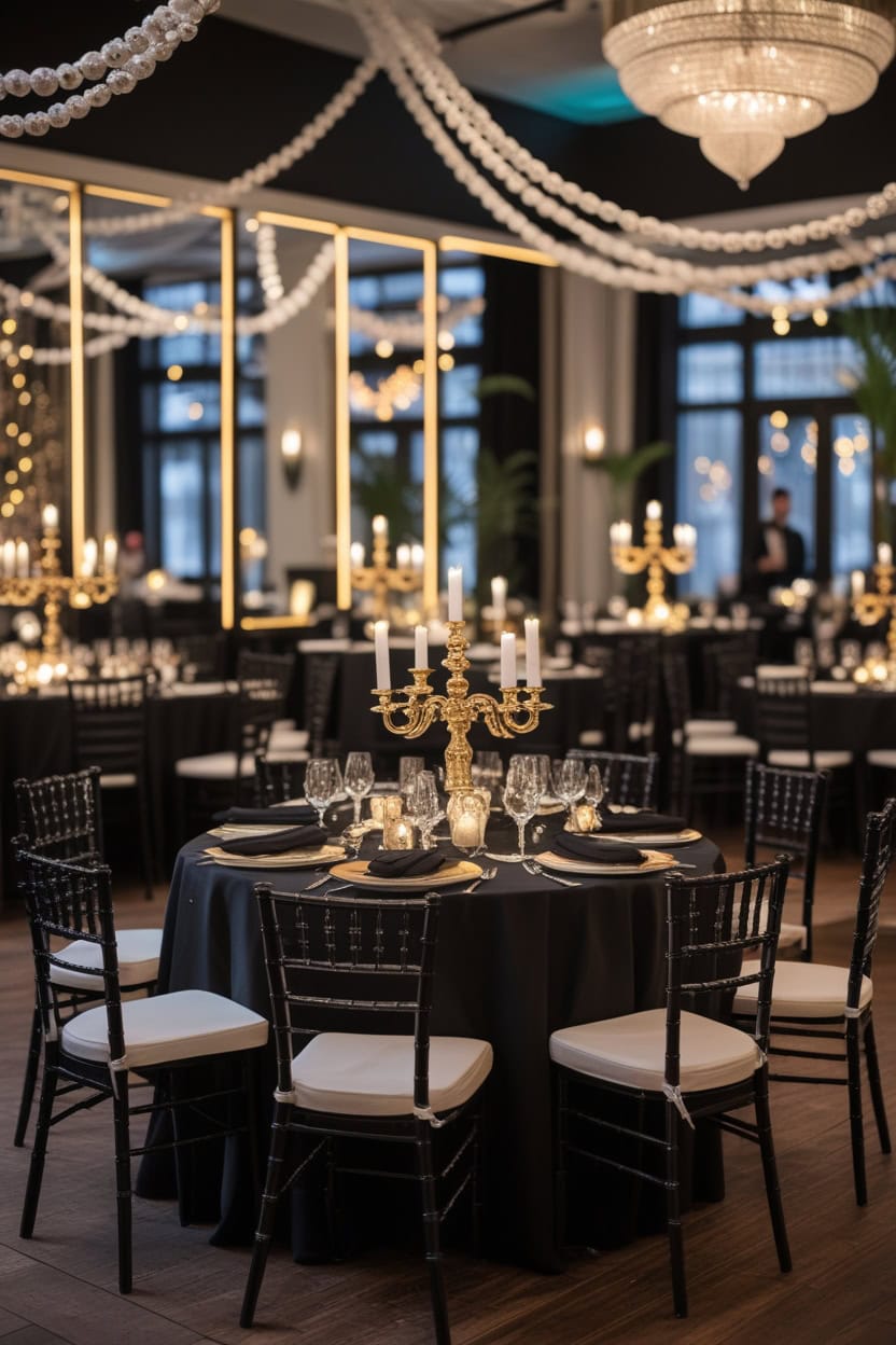 Elegant Black Tie New Year Decoration Ideas for Restaurant