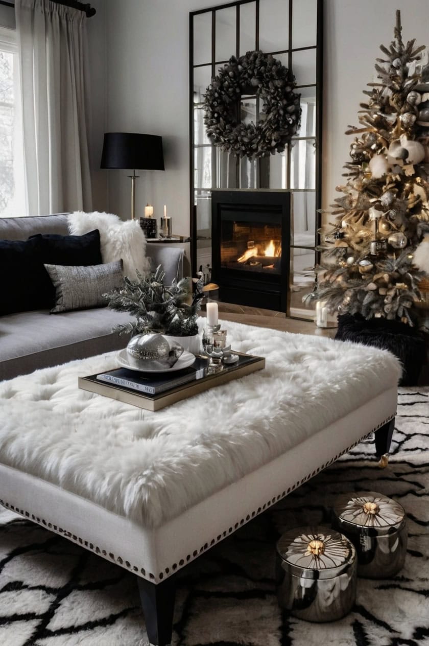 Elegant Black And White Christmas Decor Ideas for Apartment Living Room