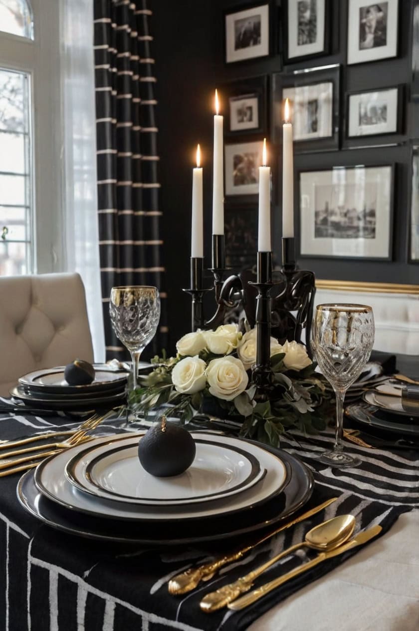 Elegant Black And White Christmas Formal Dining Room Christmas Decorating Ideas