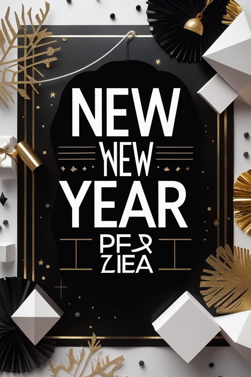 Elegant Black And White New Year Decoration Ideas for Bulletin Board 