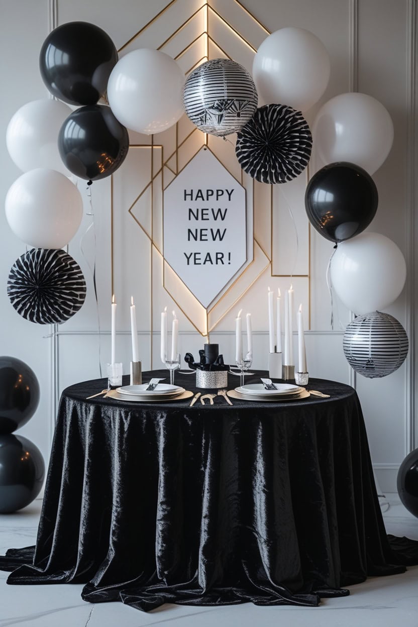 Elegant Black And White New Year Decoration Ideas For Shop 1