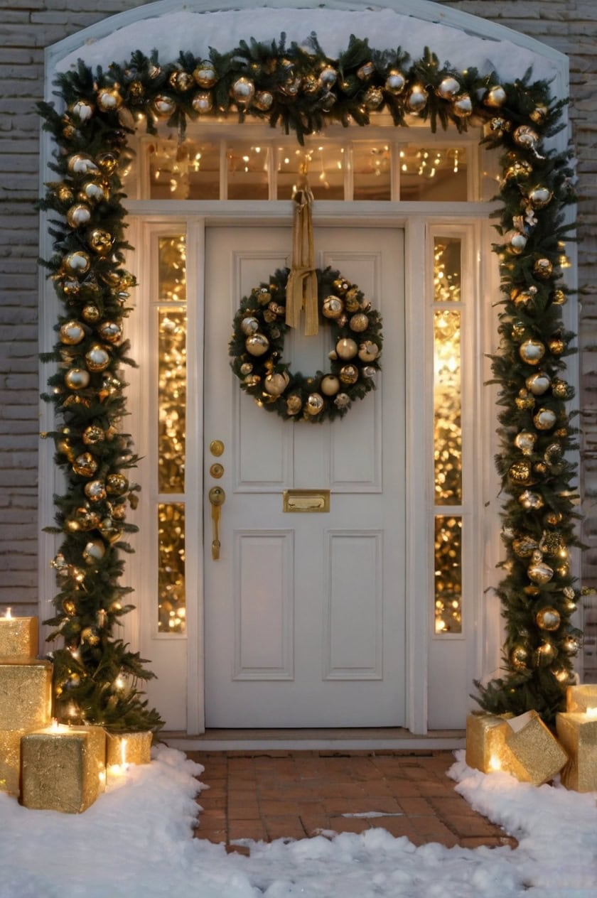 Elegant Gold And White Dorm Room Door Christmas Decorating Ideas