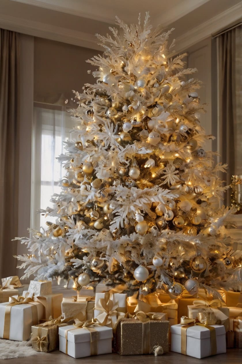 Elegant Gold And White Cozy Christmas Tree Decor