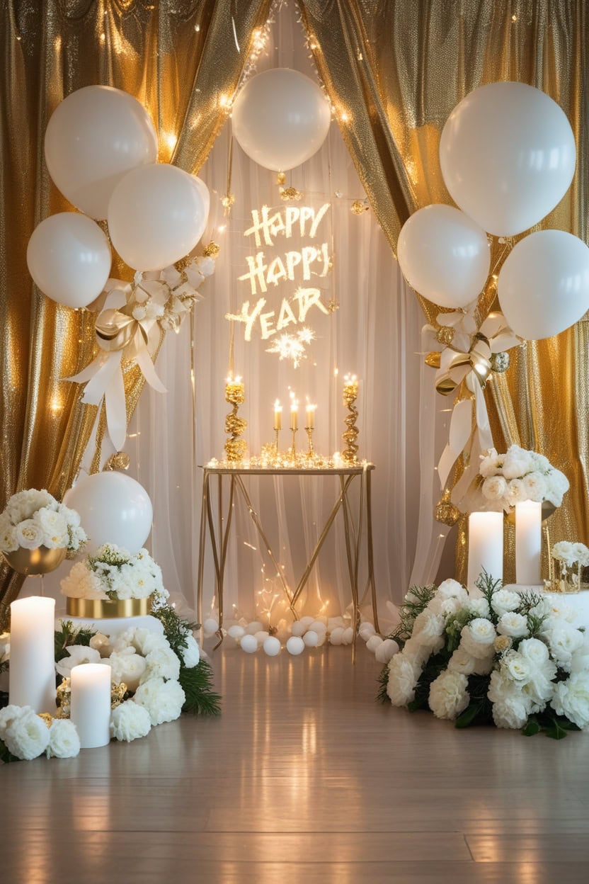 Elegant Gold And White New Year Decoration Ideas For School