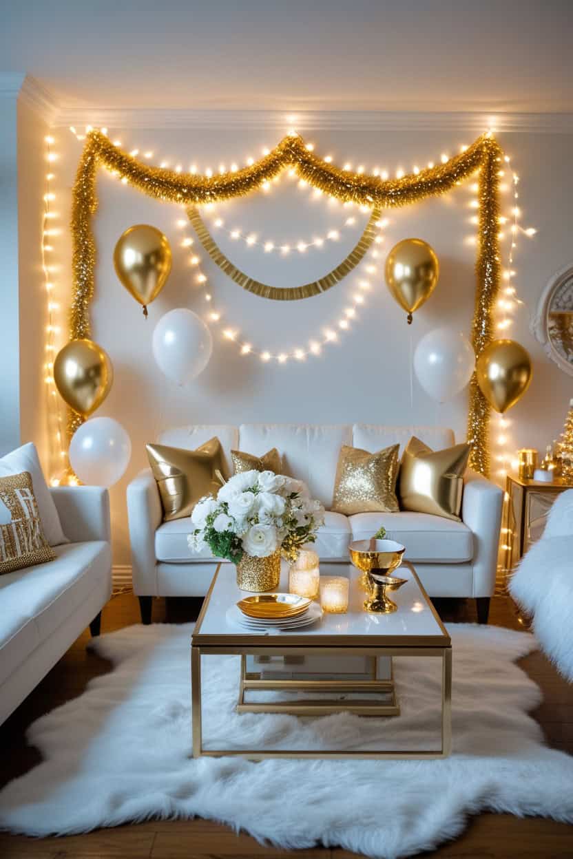 Elegant Gold And White New Year Glam Decoration Ideas at Home