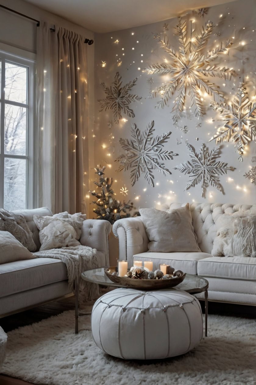 Elegant Winter Wonderland Christmas Decorating Ideas for Living Room Walls