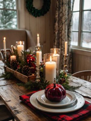 Farmhouse Chic With Plaid Dining Room Table Christmas Decoration Ideas