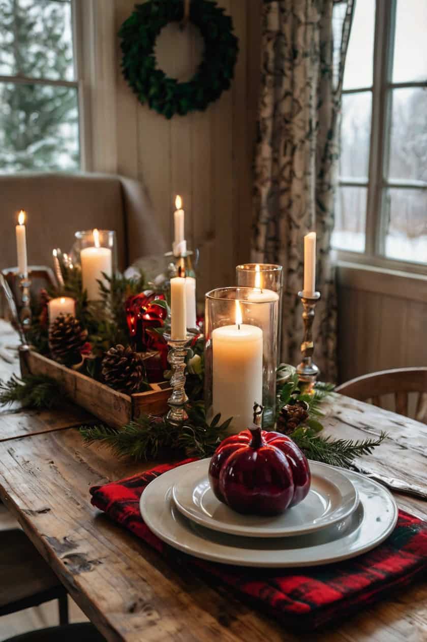 Farmhouse Chic With Plaid Dining Room Table Christmas Decoration Ideas