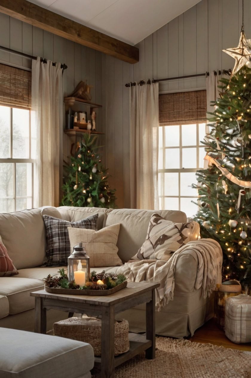 Farmhouse Christmas Cheer Family Room Decoration Ideas