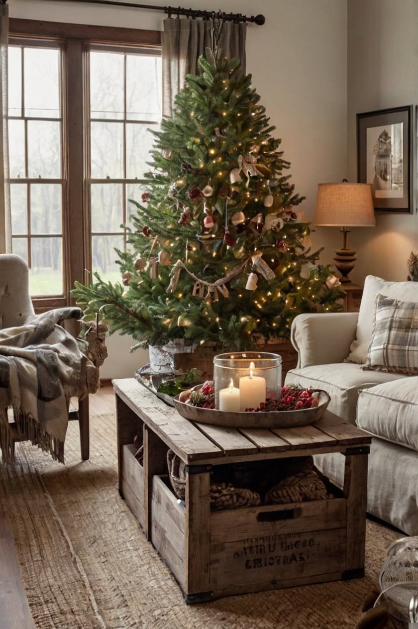 Farmhouse Christmas Decor Living Room Ideas No Fireplace